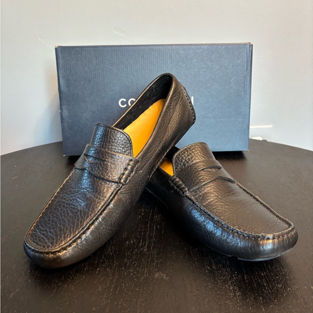 Cole Haan Howland Textured Black Leather Slip-On Penny Loafers Size 8.5